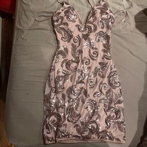 ‘Stunning In Sequins Dress’ WINDSOR short pink/mauve going out dress